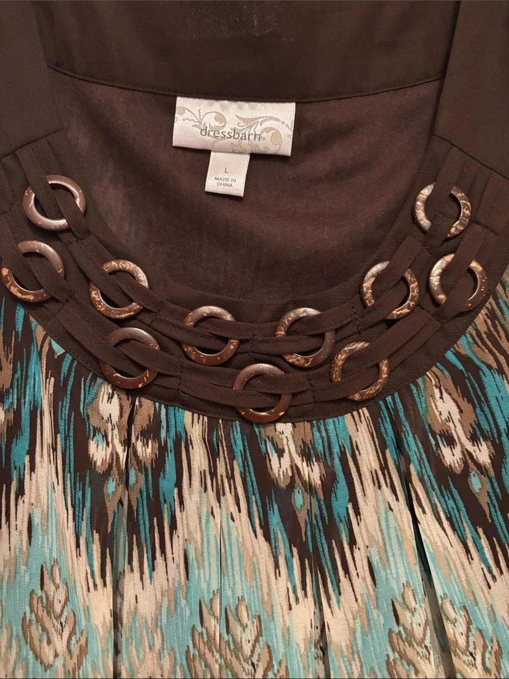 dressbarn Brown and Teal Printed Sleeveless Camisole with Ring Detail